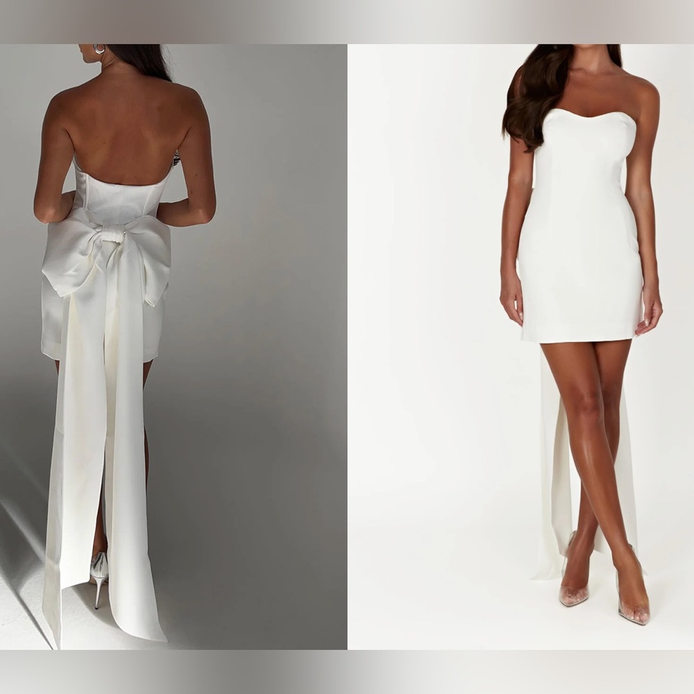 Meshki Meredith Strapless Bow Mini Dress - White - Size S